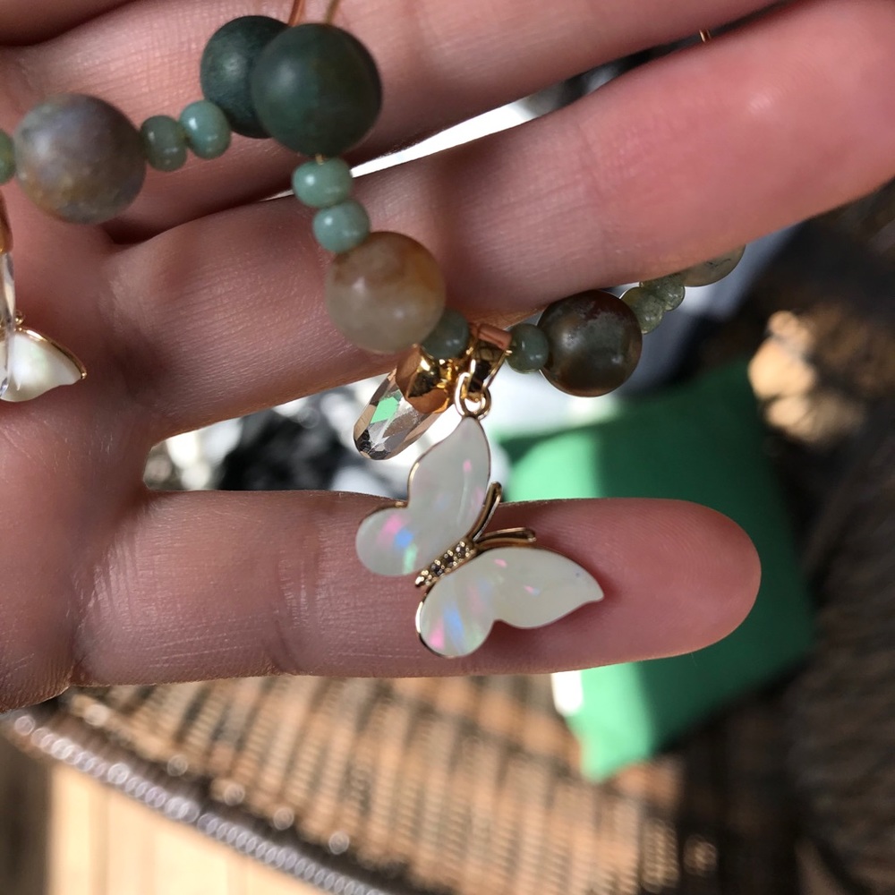 Indian Agate Butterfly Quartz Gold Hoop Earrings - Picture 8 of 8